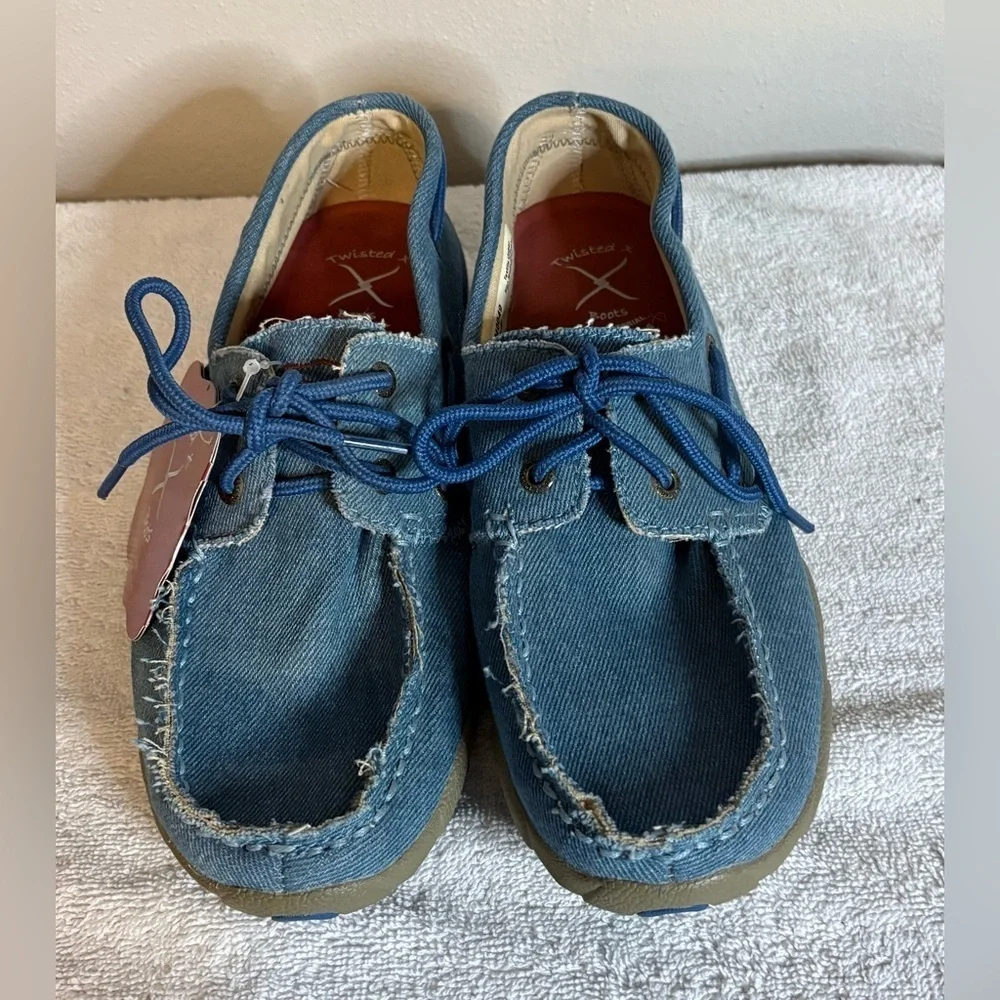 Twisted X Driving Mocs Women’s Denim Boat Shoes WDM0049 Size 8M